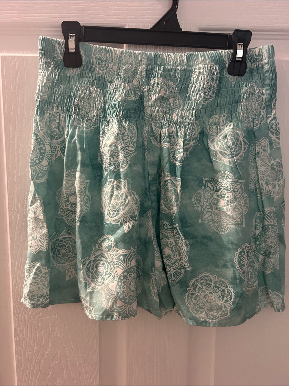 Lotus and Luna Light Teal Printed Women's Shorts - Smocked Waist
